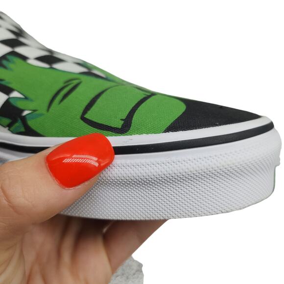 Vans Shoes Mens 12 Hulk Marvel Slip Ons Low Tops Green Black White Checkered - Picture 9 of 13